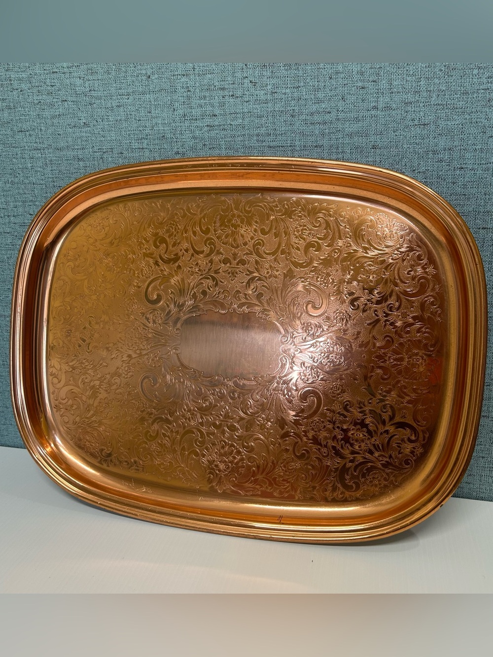 Vintage Coppercraft Guild Copper Oval Serving Tray | Large 14" x 18" Ornate